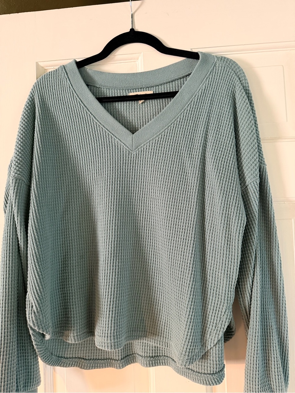 Women's Waffle V-Neck Long Sleeve in Turquoise